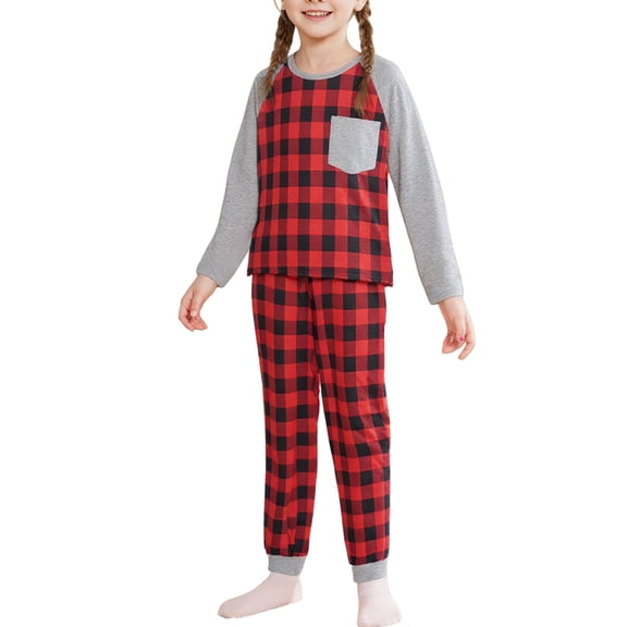 INSPIRE CHIC Christmas Plaid Pajamas Long Sleeve Tee with Pants Lounge Sets Family Pajama Set ["Men"] M Red