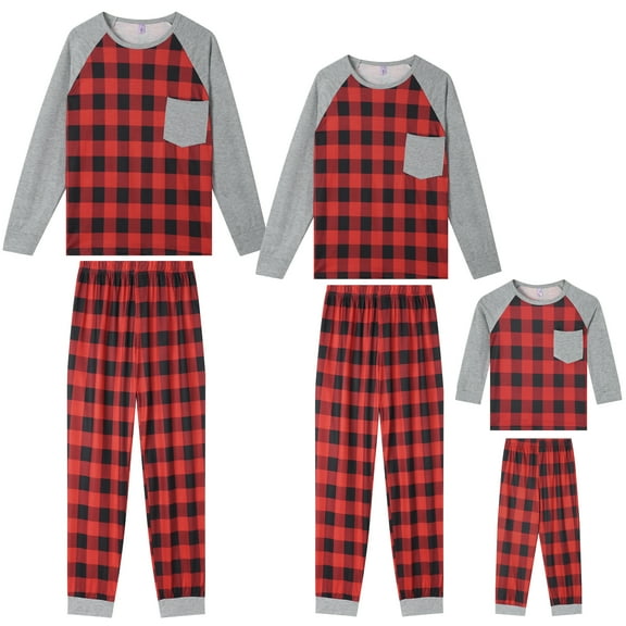 INSPIRE CHIC Christmas Plaid Pajamas Long Sleeve Tee with Pants Lounge Sets Family Pajama Set ["Men"] M Red