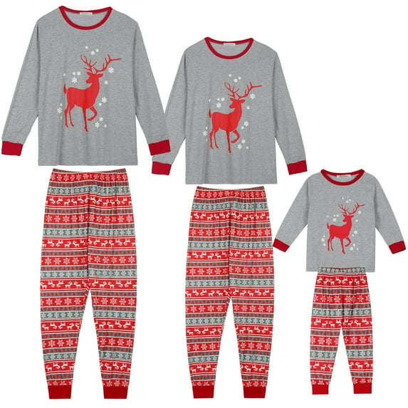 INSPIRE CHIC Christmas Deer Print Long Sleeve Tee with Pants Loungewear Family Pajama Sets Boys & Girls XL Red