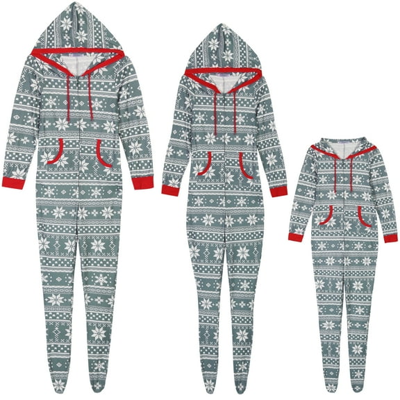 INSPIRE CHIC Christmas Family Pajamas Zipper Long Sleeve Loungewear with Pockets ["Boys & Girls"] XS Grey