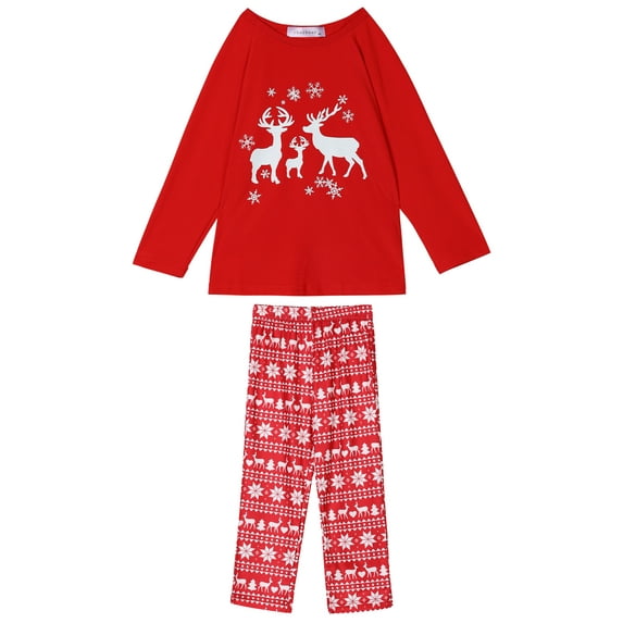 INSPIRE CHIC Family Pajamas Set Christmas Deer Long Sleeves Tee with Pants Loungewear Set Boys & Girls M Red