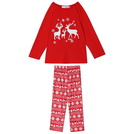 INSPIRE CHIC Family Pajamas Set Christmas Deer Long Sleeves Tee with Pants Loungewear Set Men XL Red