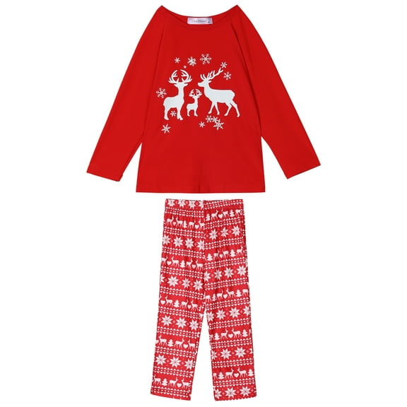 INSPIRE CHIC Family Pajamas Set Christmas Deer Long Sleeves Tee with Pants Loungewear Set Women XS Red