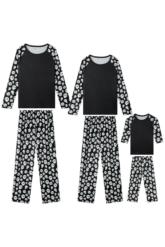 Halloween Print Party Cosplay Long sleeve Pajama Top Matching Pants Family Pajama Set ["Women"] S Black
