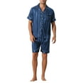 thumbnail image 1 of INSPIRE CHIC Men's Satin Button Down Striped Short Sleeve Shirt and Shorts Pajama Set M Blue, 1 of 6