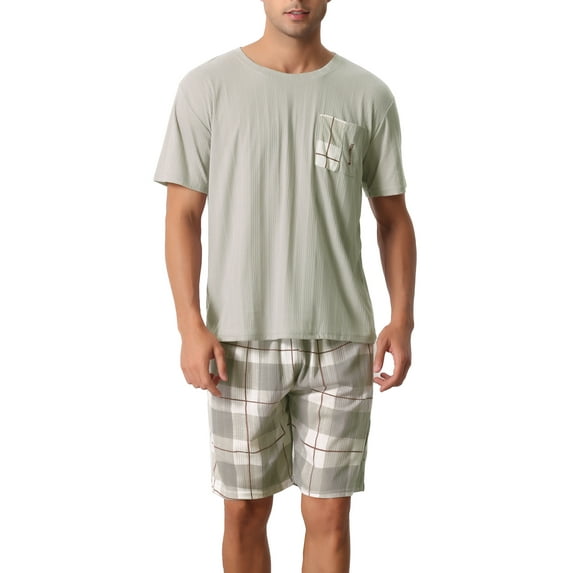 INSPIRE CHIC Men's Sleepwear Short Sleeve T-Shirt with Plaid Shorts Pajama Set M Gray