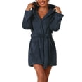 thumbnail image 1 of INSPIRE CHIC Women's Fuzzy Robe Belted Hooded Fleece Plush Bath Robe Fall Winter Mini Spa Robes with Pockets S Navy, 1 of 5