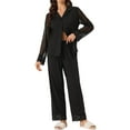 thumbnail image 1 of INSPIRE CHIC Women's Button Down Shirt Sheer Mesh Long Sleeve Long Pants Pajama Set Sleepwear M Black, 1 of 6