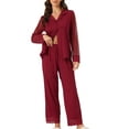 thumbnail image 1 of INSPIRE CHIC Women's Button Down Shirt Sheer Mesh Long Sleeve Long Pants Pajama Set Sleepwear S Red, 1 of 6