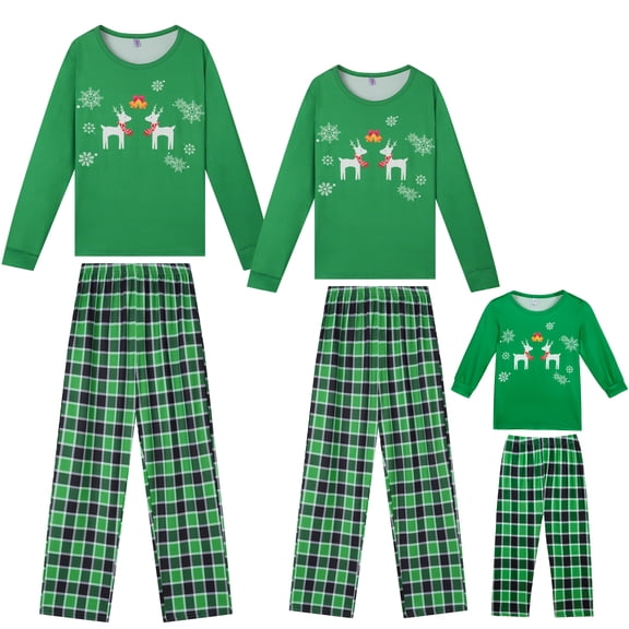 INSPIRE CHIC Pajama Sets Family Nightwear Christmas Elk Printed Long Sleeve Tops with Pants ["Women"] XL Green