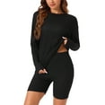 thumbnail image 1 of INSPIRE CHIC Women's 2 Piece Lounge Sets Ribbed Knit Matching Outfits Long Sleeve Top with Biker Shorts Sweatsuits S Black, 1 of 6