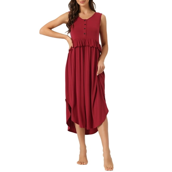 INSPIRE CHIC Women's Ruffle Nightshirt Maternity Sleeveless Sleepshirt Pleated Loose Nightgown XS Burgundy