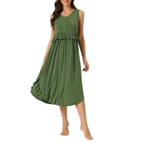 INSPIRE CHIC Women's Ruffle Nightshirt Maternity Sleeveless Sleepshirt Pleated Loose Nightgown S Army Green