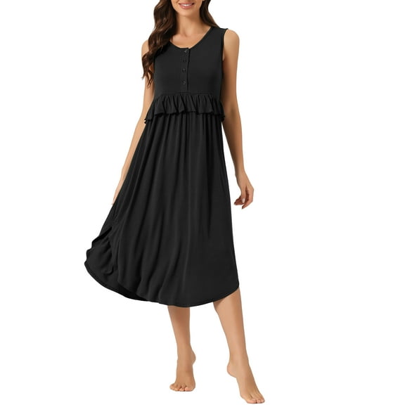 INSPIRE CHIC Women's Ruffle Nightshirt Maternity Sleeveless Sleepshirt Pleated Loose Nightgown XS Black