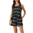 thumbnail image 1 of INSPIRE CHIC Women's Pajama Sets Striped Round Neck Sleeveless Tank Top with Shorts 2 Piece Sleepwear 2XL Black, 1 of 6
