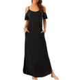 thumbnail image 1 of INSPIRE CHIC Women Summer Cold Shoulder Sundresses Strapless Nightgown Short Sleeve Maxi Lounge Dress, 1 of 5
