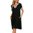 thumbnail image 1 of INSPIRE CHIC INSPIRE CHIC Women's Zip-Up Front Nightgown Robe House Coat Short Sleeves Sleepwear Loungewear with Pockets XS Black, 1 of 6