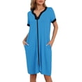 thumbnail image 1 of INSPIRE CHIC INSPIRE CHIC Women's Zip-Up Front Nightgown Robe House Coat Short Sleeves Sleepwear Loungewear with Pockets XS Sky Blue, 1 of 6