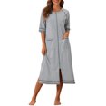 thumbnail image 1 of INSPIRE CHIC Women Zipper Robe Long Sleeve Loungewear Housecoat Midi Nightgown with Pockets 2XL Light Gray, 1 of 5