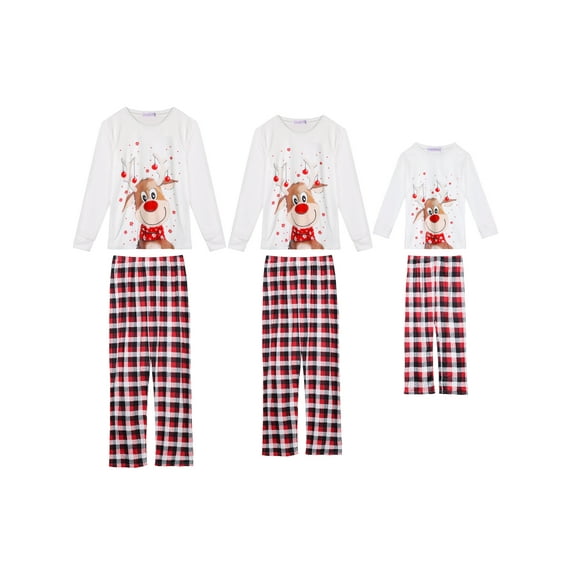 INSPIRE CHIC Women's 2 Piece Christmas Pajamas Matching Holiday Home Family Sleepwear Set L Women White