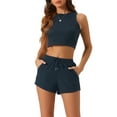 thumbnail image 1 of INSPIRE CHIC Women's Waffle Knit Pajama Sets Tank Top and Shorts Matching Lounge Set Loungewear Short Sweatsuit with Pockets L Navy Blue, 1 of 6
