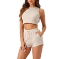 thumbnail image 1 of INSPIRE CHIC Women's Waffle Knit Pajama Sets Tank Top and Shorts Matching Lounge Set Loungewear Short Sweatsuit with Pockets L Khaki, 1 of 6