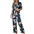 thumbnail image 1 of INSPIRE CHIC Women's Pajama Sets Button Down Shirt with Long Pants 2 Pcs Nightwear Sleepwear L Deep Blue, 1 of 5