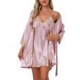 thumbnail image 1 of INSPIRE CHIC Women's 2 Pcs Satin Pajama Sets Nightgown with Robe Lingerie Lounge Sleepwear S Light Pink, 1 of 5