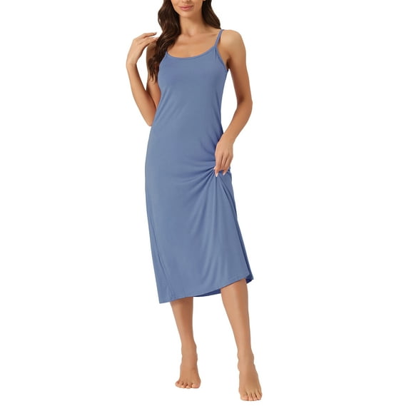 INSPIRE CHIC Women's Nightgown Spaghetti Strap Round Neck Sleep Under Full Cami Dress 2XL Blue