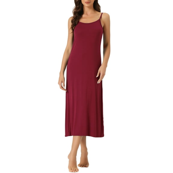 INSPIRE CHIC Women's Nightgown Spaghetti Strap Round Neck Sleep Under Full Cami Dress L Burgundy