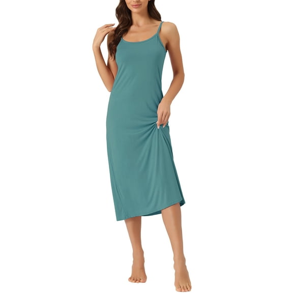 INSPIRE CHIC Women's Nightgown Spaghetti Strap Round Neck Sleep Under Full Cami Dress L Peacock Blue