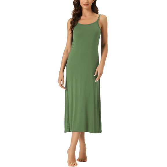 INSPIRE CHIC Women's Nightgown Spaghetti Strap Round Neck Sleep Under Full Cami Dress M Army Green