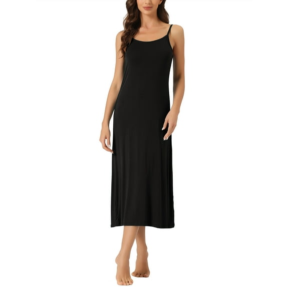 INSPIRE CHIC Women's Nightgown Spaghetti Strap Round Neck Sleep Under Full Cami Dress M Black