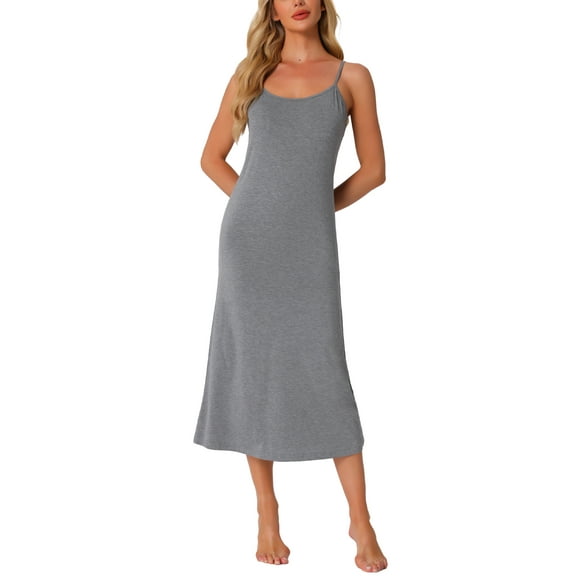 INSPIRE CHIC Women's Nightgown Spaghetti Strap Round Neck Sleep Under Full Cami Dress M Grey