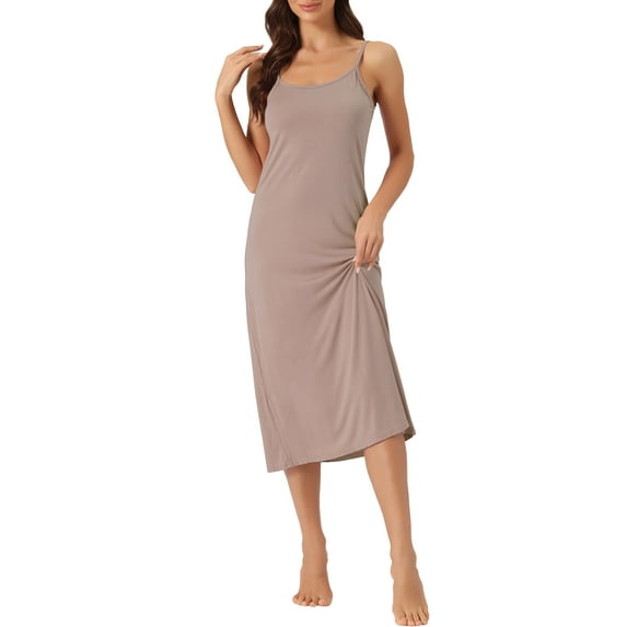 INSPIRE CHIC Women's Nightgown Spaghetti Strap Round Neck Sleep Under Full Cami Dress M Khaki