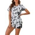thumbnail image 1 of INSPIRE CHIC Women's Pajama Set Tie Dye Print Short Sleeves Tops and Shorts 2 Pcs Lounge Sets XS Black, 1 of 4