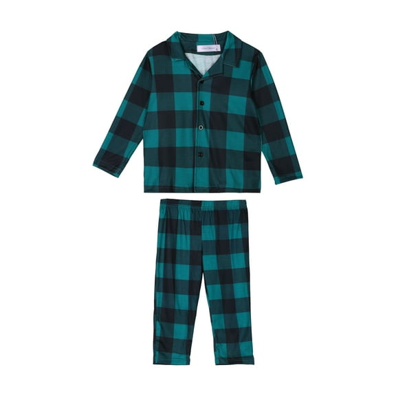 INSPIRE CHIC Women's Family 2pcs Pajama Sets Christmas Plaid Long Sleeve Tee with Pants Loungewear XS Kids Green