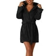 thumbnail image 1 of INSPIRE CHIC Women's Fuzzy Robe Belted Hooded Fleece Plush Bath Robe Fall Winter Mini Spa Robes with Pockets XS Black, 1 of 5