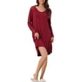 thumbnail image 1 of INSPIRE CHIC Women's Lace Trim Nightshirt Long Sleeve Pull on Nightgown T-Shirt Dress M Wine Red, 1 of 6