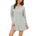 thumbnail image 1 of INSPIRE CHIC Women's Long Sleeves Sleep Shirt Notched Lapel Button Down Nightgowns L Gray, 1 of 6