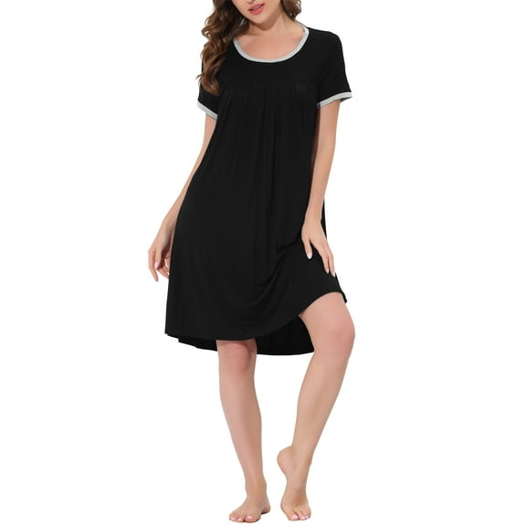 INSPIRE CHIC Women's Lounge Dress Night Shirts Sleepwear Solid Color Round Neck Pajama Nightgowns L Black
