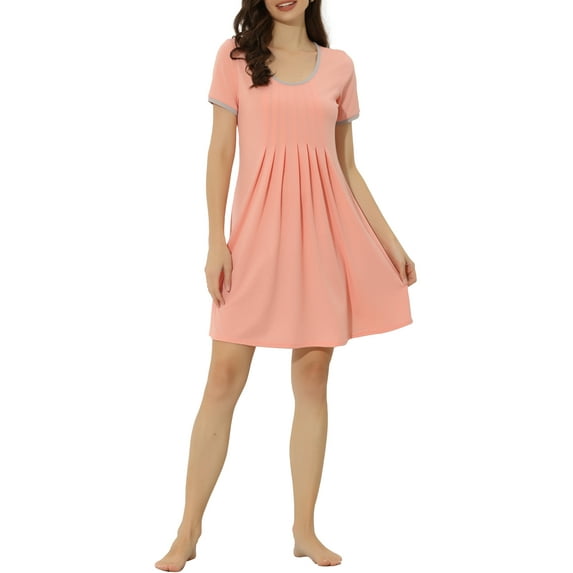 INSPIRE CHIC Women's Lounge Dress Night Shirts Sleepwear Solid Color Round Neck Pajama Nightgowns M Light Pink