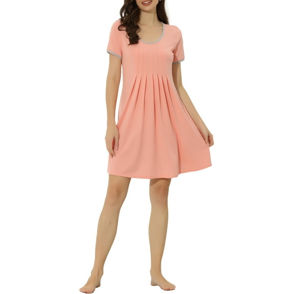 INSPIRE CHIC Women's Lounge Dress Night Shirts Sleepwear Solid Color Round Neck Pajama Nightgowns M Light Pink