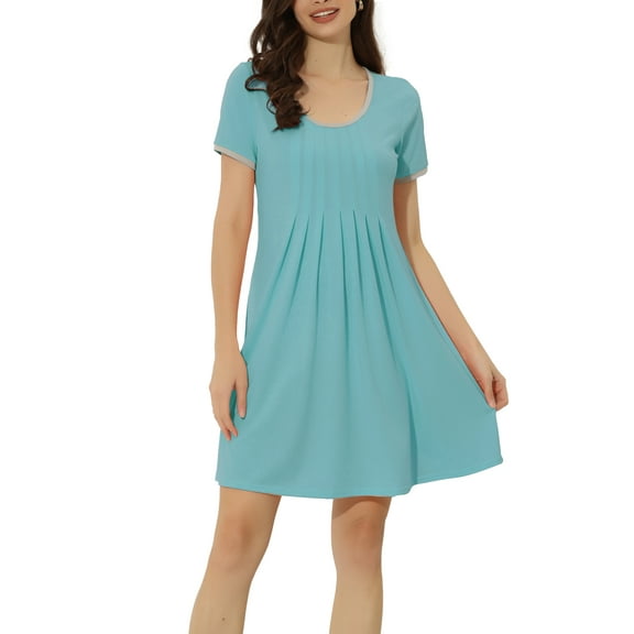 INSPIRE CHIC Women's Valentines Day Lounge Dress Night Shirts Sleepwear Solid Color Round Neck Pajama Nightgowns S Light Blue