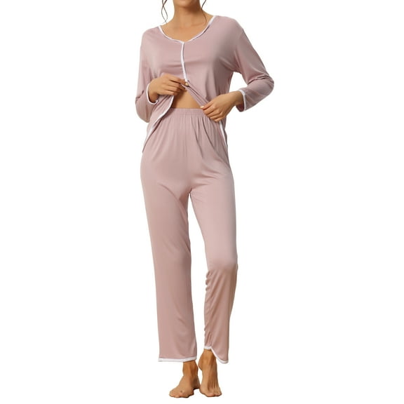 INSPIRE CHIC Women's Lounge Sets Long Sleeves Knit Pullover Tops with Pants Pajama Sets XS Pink