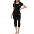 thumbnail image 1 of INSPIRE CHIC Women's Sleepwear Pajama Set Nightwear Round Neck Loungewear with Capri Pants S Black, 1 of 6
