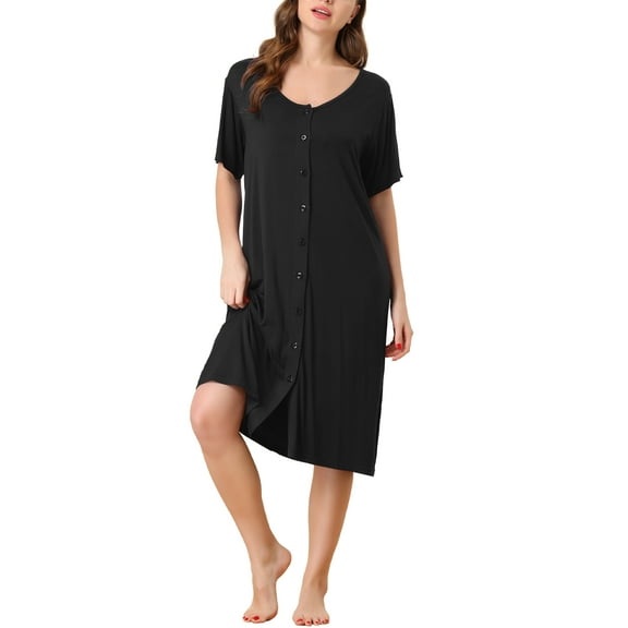 INSPIRE CHIC Women's Valentines Day Nightgown Button Down Soft Modal Short Sleeve Pajama Sleepshirts M Black