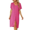 thumbnail image 1 of INSPIRE CHIC Women's Nightgown Button Down Soft Modal Short Sleeve Pajama Sleepshirts M Hot Pink, 1 of 6