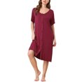 thumbnail image 1 of INSPIRE CHIC Women's Nightgown Button Down Soft Modal Short Sleeve Pajama Sleepshirts XL Red, 1 of 6
