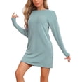 thumbnail image 1 of INSPIRE CHIC Women's Loungewear Long Sleeve Stripe Sleepshirts Crewneck Nightgown Dress with Pockets M Green, 1 of 6